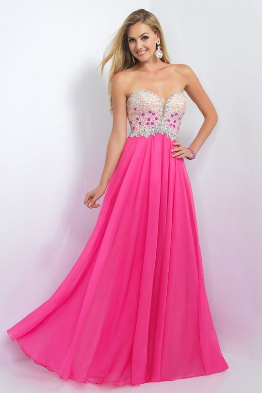 Blush - Embellished Sweetheart Chiffon A-Line Gown 11097 in Pink
