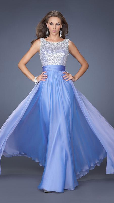 La Femme - Shimmering Jeweled Bateau Illusion A-Line Gown 19815 In Purple