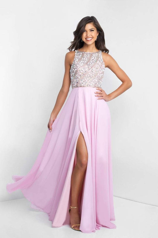 Blush - C1034 Beaded Bateau Neck A-line Dress In Pink