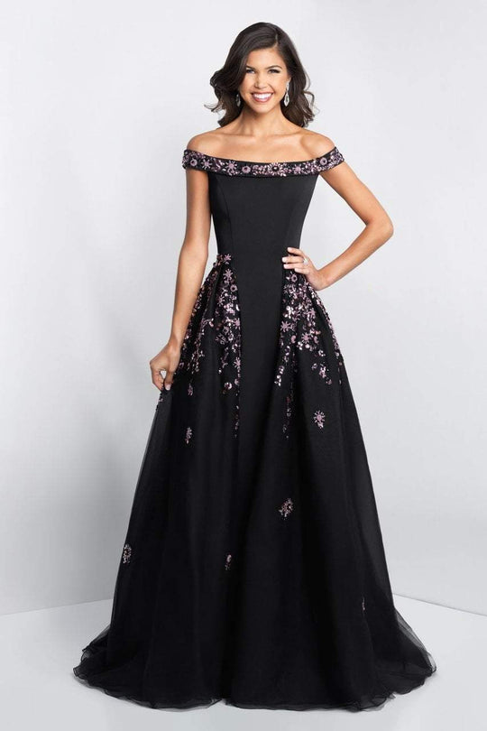 Blush - 5678 Beaded Off Shoulder Ballgown In Black and Pink