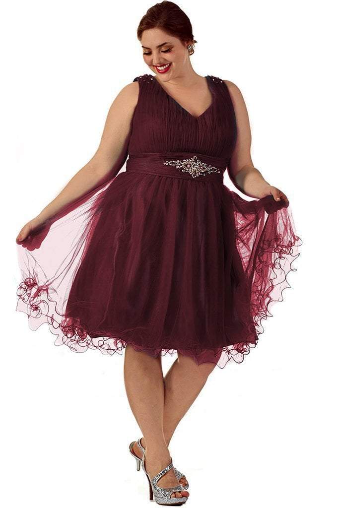 Ruched V-Neck Tulle A-Line Cocktail Dress SC8074