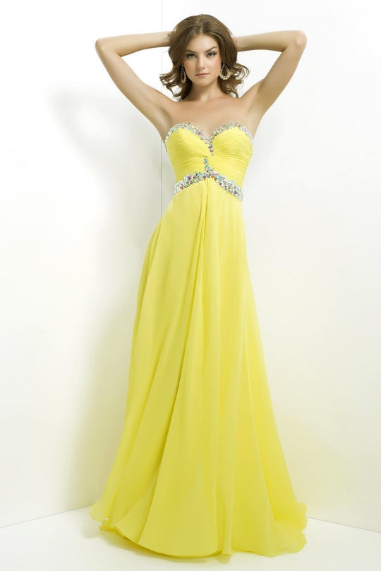 Blush - Shirred Sweetheart Chiffon A-Line Gown 9763 In Yellow