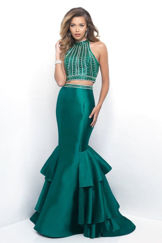 Two Piece Jewel Beaded Halter Top Mermaid Gown 11208