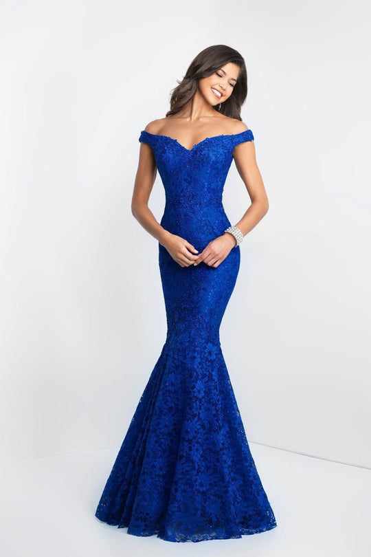 Intrigue - 425 Off-Shoulder Floral Lace Mermaid Gown In Blue
