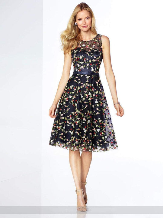 Social Occasions by Mon Cheri Floral Embroidered Illusion Dress 117824 In Blue and Multi-Color