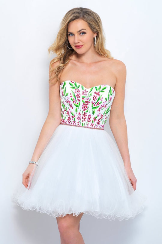 Blush - 11362 Multi-Colored Embellished Sweetheart A-line Dress In White and Multi-Color