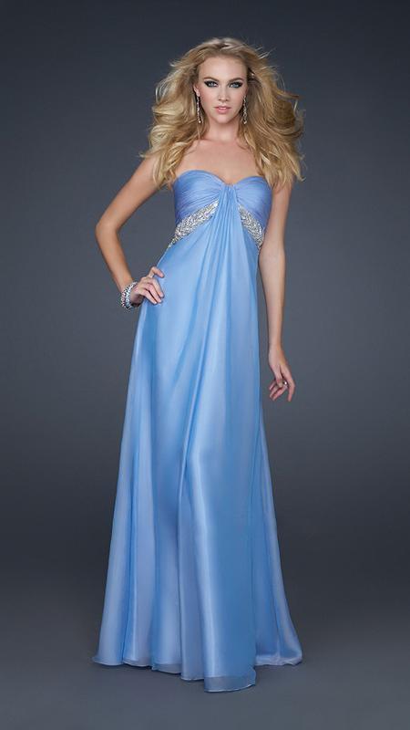 La Femme - 17318 Sizzling Embellished and Pleated Sweetheart Sheath Gown In Blue