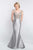 Blush - S2003 Shawl Beaded Cap Sleeves V-neck Mermaid Gown In Silver and Neutral