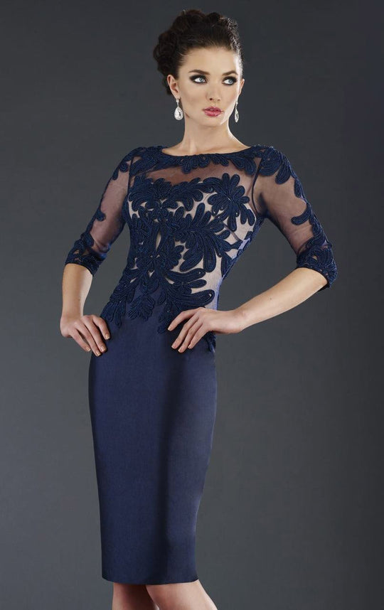 Janique - Quarter Sleeve Sheer Laced Short Dress 417 in Blue