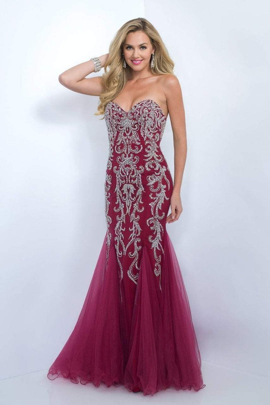 Blush - Ornate Sweetheart Tulle Mermaid Gown 7017 In Red