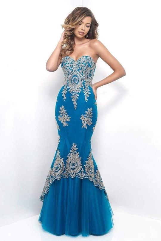 Blush - 11269 Strapless Sweetheart Gown with Gold Lace Applique