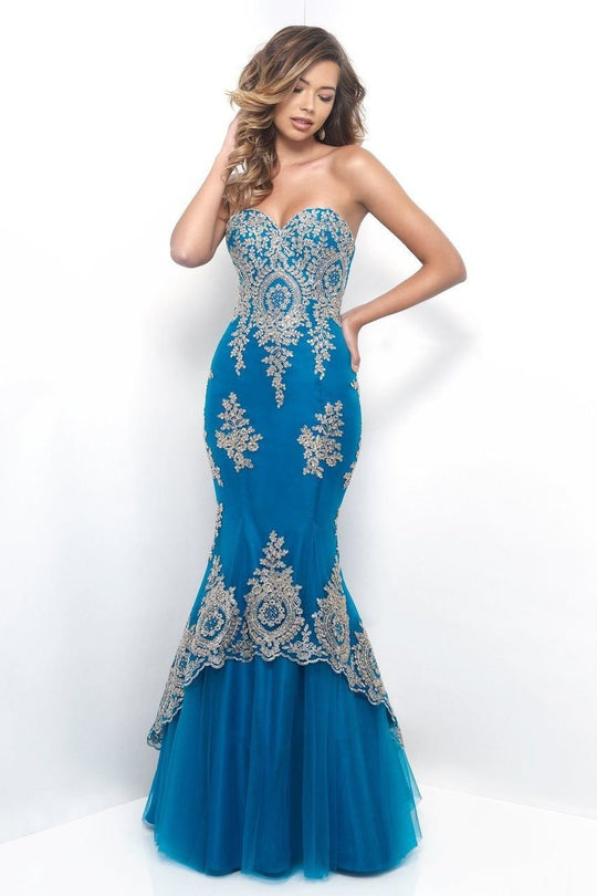 Strapless Sweetheart Gown with Gold Lace Applique 11269