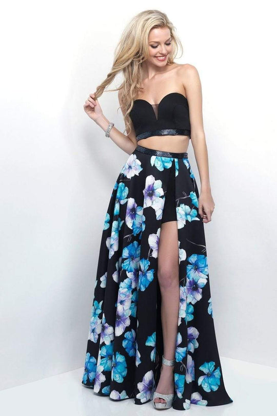 Blush - Floral Sweetheart Satin A-Line Gown 11220 In Black and Multi-Color