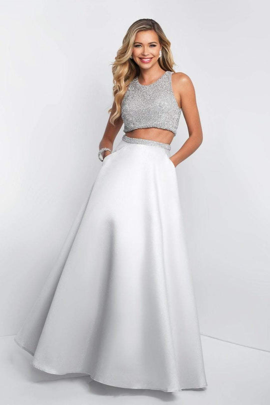 Intrigue - 411 Two Piece Shimmer Beaded Mikado A-line Gown In Silver