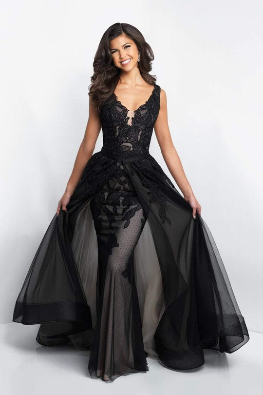 Blush - C1070 Sleeveless Lace Appliqued Tulle Overskirt Gown In Black and Neutral