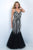Blush - Crystal Deep V-Neck Tulle Mermaid Gown 7020 in Black and Silver