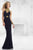 Janique W992  Bejeweld Halter Neck Long Jersey Gown in Black and Gold