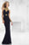 Janique W992  Bejeweld Halter Neck Long Jersey Gown in Black and Gold