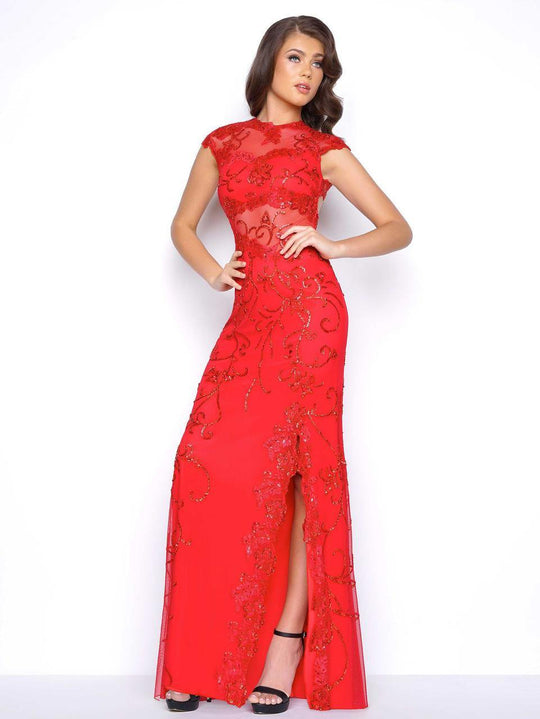 Mac Duggal - Cap Sleeves Long Evening Dress 1903M in Red