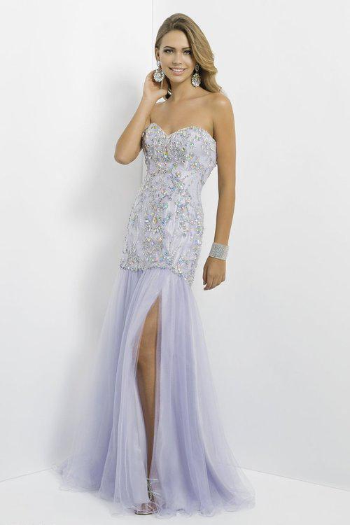 Blush - Strapless Cocktail Dress with Slit 9788 In Purple