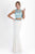 Blush - 11055 Crystal Encrusted Cropped Top Sheath Dress In White And Blue