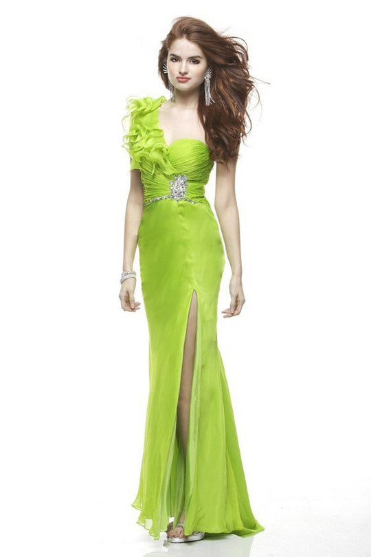 Janique 7008 - One-Shoulder Ruffle Strap Sweetheart Cocktail Dress in Green