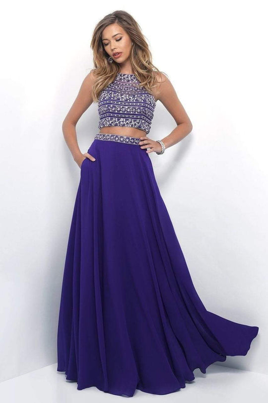 Two Piece Halter Open Back Chiffon Gown 11328