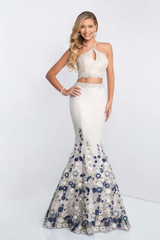 Blush - 11521 Halter Beaded Embroidered Tulle Mermaid Dress In Neutral and Multi-Color