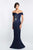 Blush - S2013 Shawl Pleated Off-Shoulder Satin Mermaid Gown In Blue