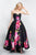 Blush - C1039 Floral Printed Sweetheart High Low Ballgown In Black and Pink
