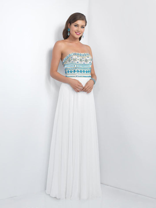 Intrigue - Embellished Straight Across A-line  Dress 161 in White and Blue