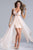 Janique W032 - Cut Out V-Neck Haltered Embellished High-Low Gown in Pink