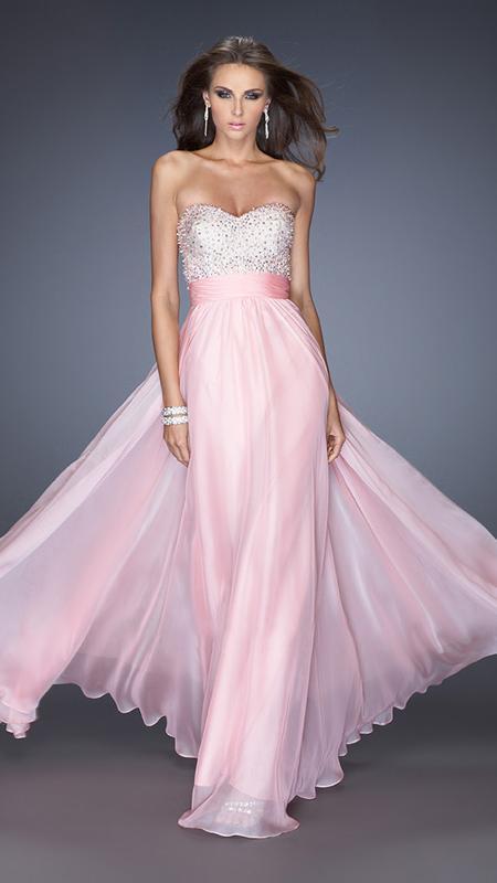 La Femme - Delicately Ornate Sweetheart A-Line Chiffon Gown 19726 In Pink