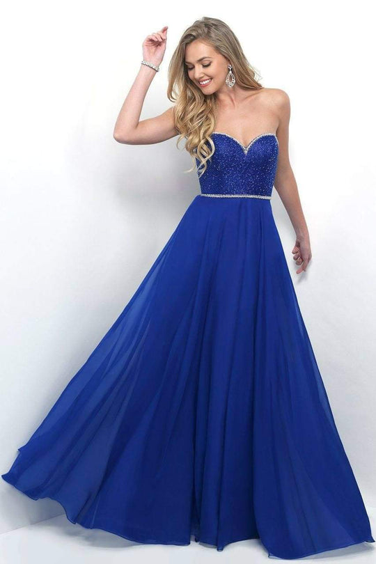 Blush - Strapless Sweetheart Chiffon A-Line Gown 11342 in Blue