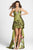 Blush - Pleated Bejeweled Halter High-Low Gown 9213 in Green