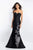 Blush - C1016 Beaded Flower Accented Mermaid Dress In Black and Pink
