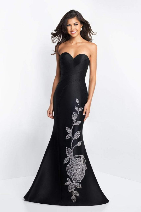 Blush - C1016 Beaded Flower Accented Mermaid Dress In Black and Pink