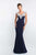 Blush - S2024 Shawl Crystal Embellished V-neck Sheath Gown In Blue