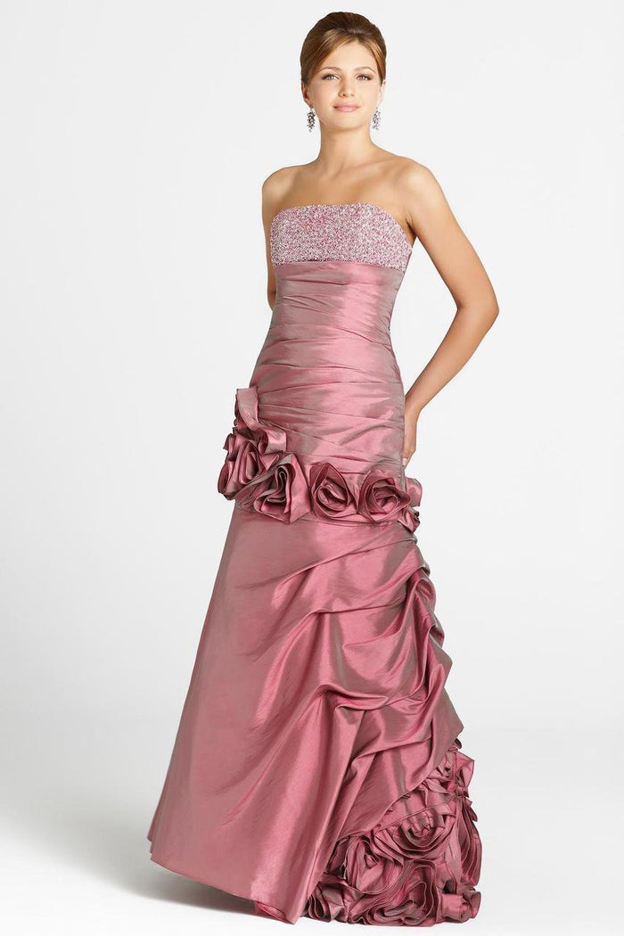 Blush - Rose Embellished Sequined Long Dress 9214 In Pink