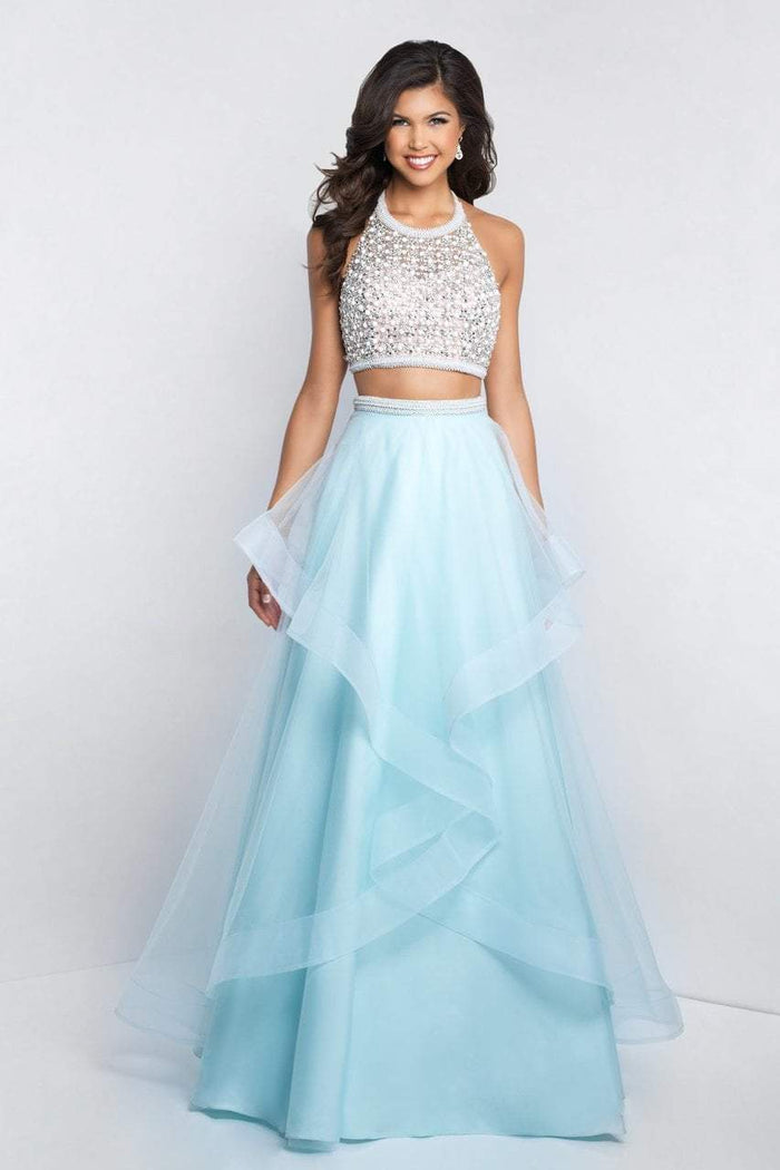Blush - C1072 Two Piece Beaded Halter A-line Dress In Blue