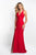 Blush - C1052 Plunging V-neck Mikado Sheath Dress In Red