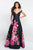 Blush - C1041 Floral Printed Off-Shoulder Ballgown In Black and Pink