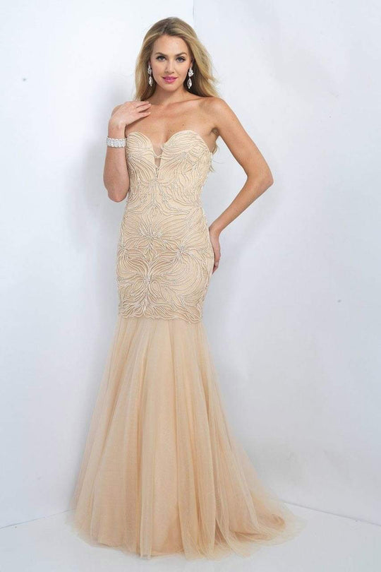 Blush - Strapless Sequined Mermaid Gown 7003 In Nude