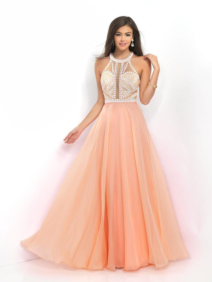 Blush - High Illusion Cutout A-Line Gown 11007 In Orange