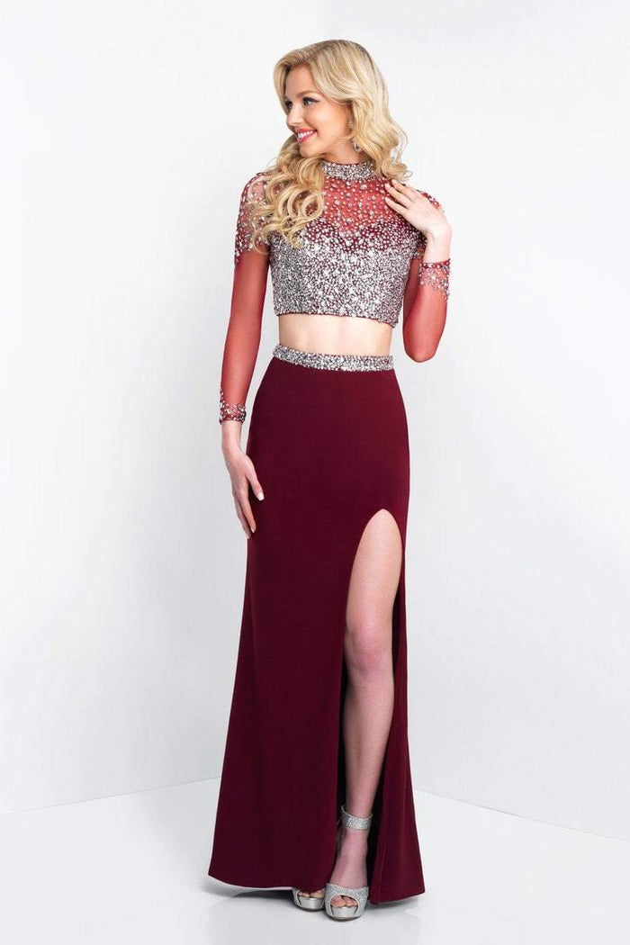 Intrigue - 436 Embellished Illusion High Sheath Dress In Red and Silver