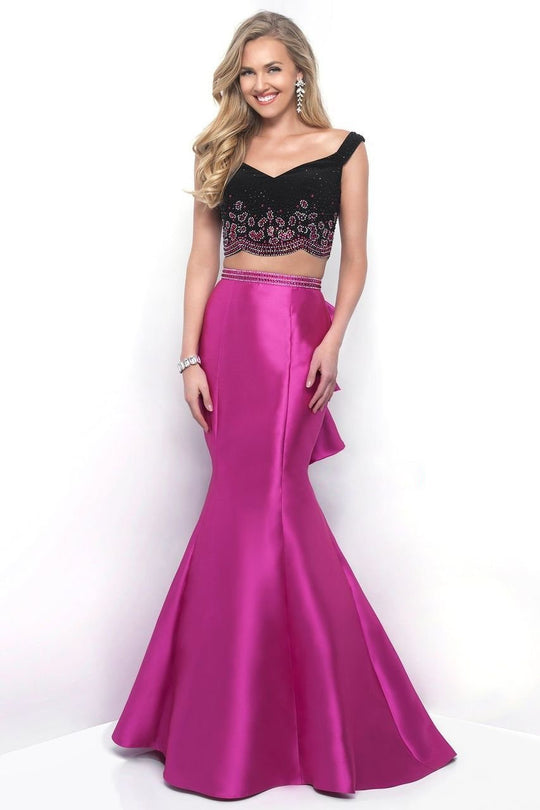 Two Piece Off Shoulder Cropped Top Trumpet Gown 11201