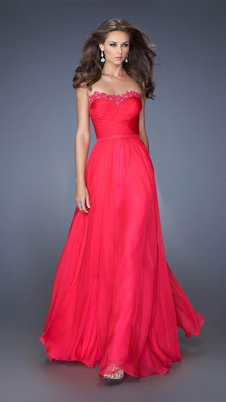 La Femme - Delicate Lace Trimmed Sweetheart A-Line Gown 19911 In Red