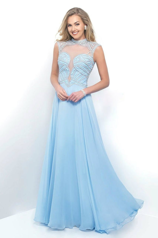 Blush - Flowing High Plunging Chiffon A-Line Gown  11348 in Blue