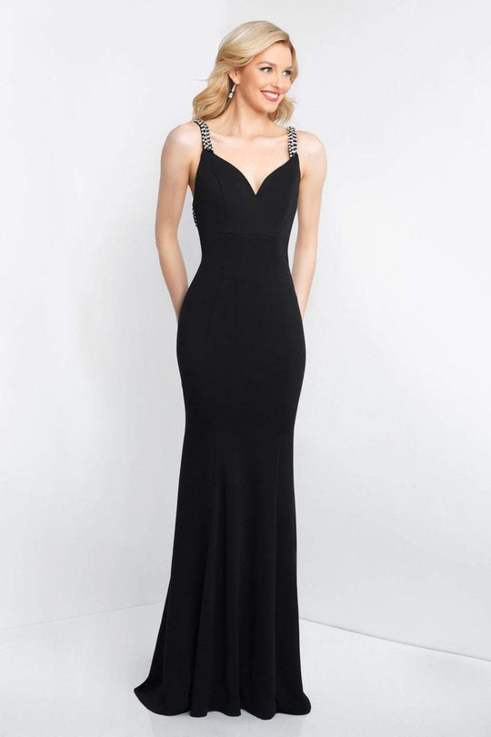Blush - C1025 Sleeveless Beaded V-neck Sheath Dress In Black