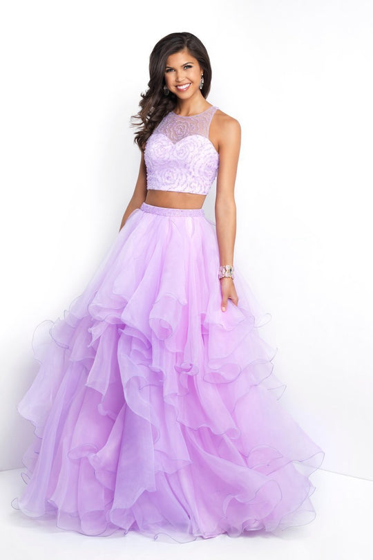 Blush - 5664 Beaded Illusion Halter Ballgown In Purple